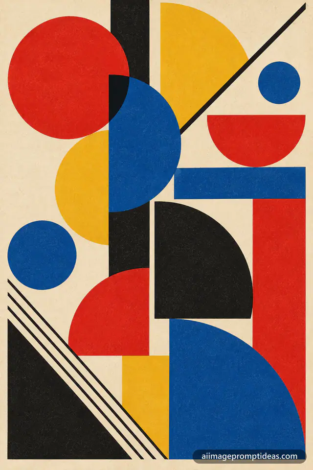Bauhaus geometric abstract poster with red, yellow and blue shapes, AI generated
