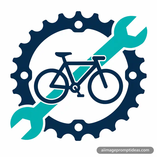 Flat vector bike repair logo with a gear and crossed wrench, AI generated