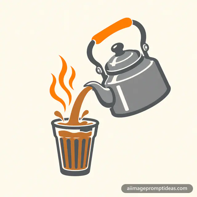 Flat vector logo of a kettle pouring tea into a cutting chai glass, AI generated