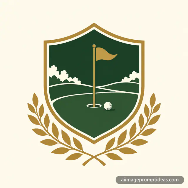 Flat vector golf club crest logo with a flag on a putting green, AI generated
