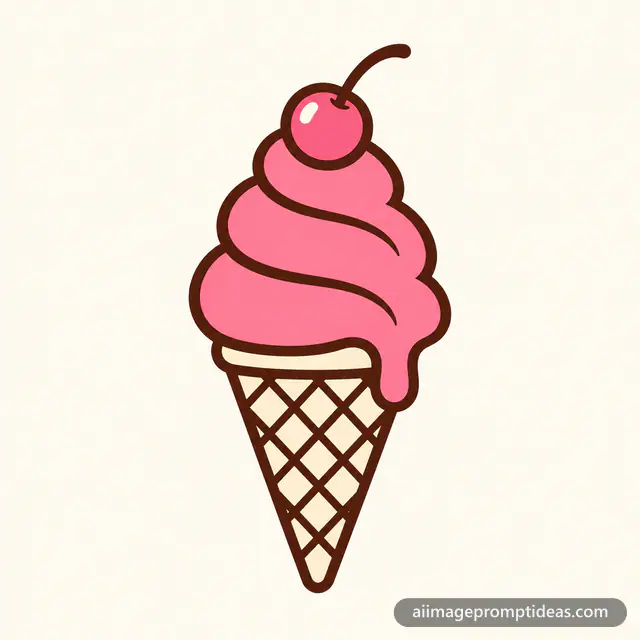 Flat vector ice cream cone logo in pink, brown and cream, AI generated