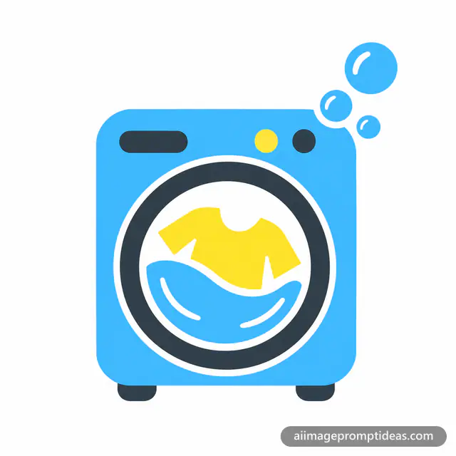 Flat vector laundromat logo with a washing machine and bubbles, AI generated