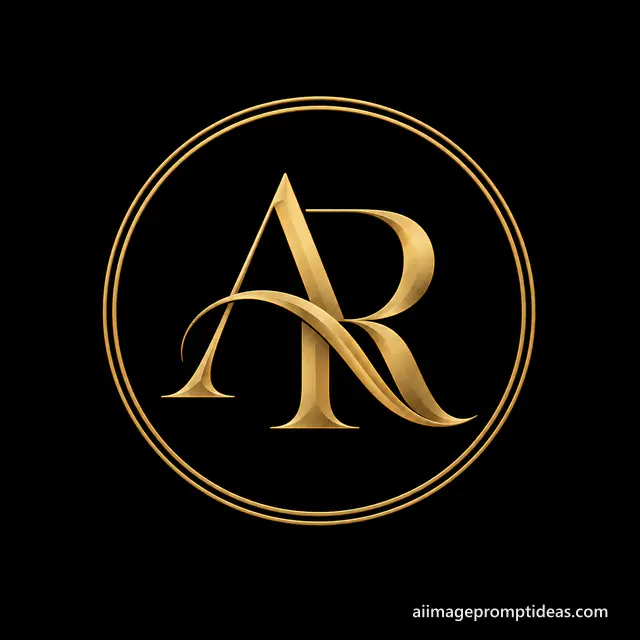 Luxury gold monogram of intertwined letters A and R in a circular frame on black, AI generated