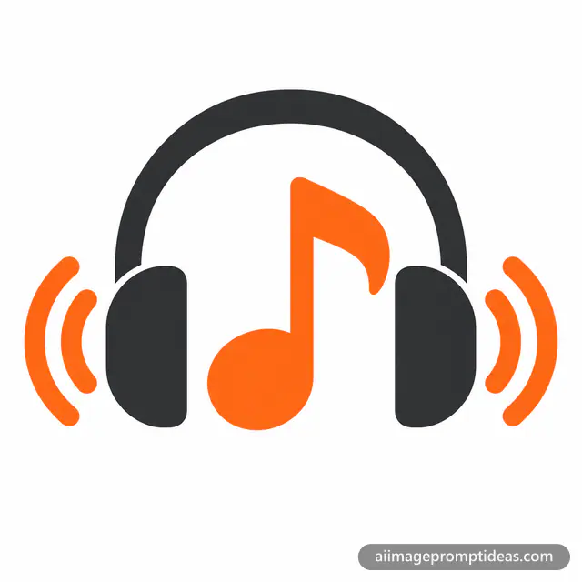 Flat vector music school logo with a music note inside headphones, AI generated