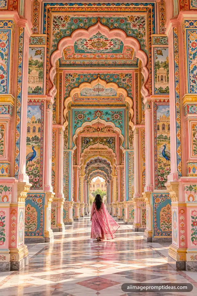 Painted arches of Patrika Gate in Jaipur, AI generated