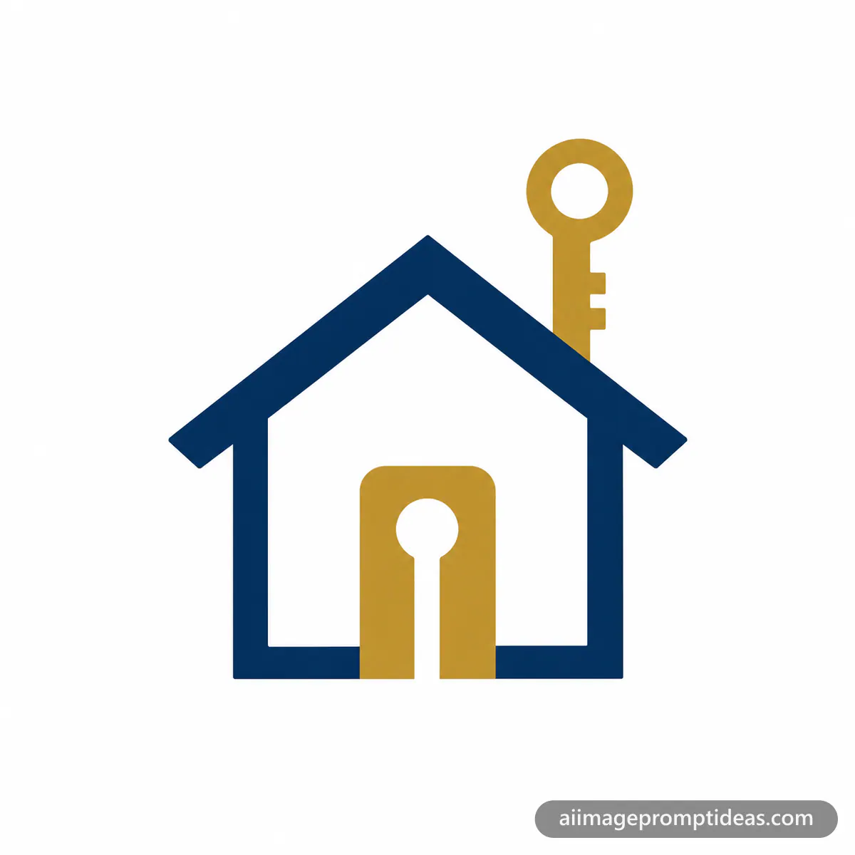 Navy and gold real estate logo of a house outline with a key forming the door, AI generated