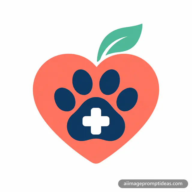 Flat vector veterinary clinic logo with a paw print inside a heart, AI generated