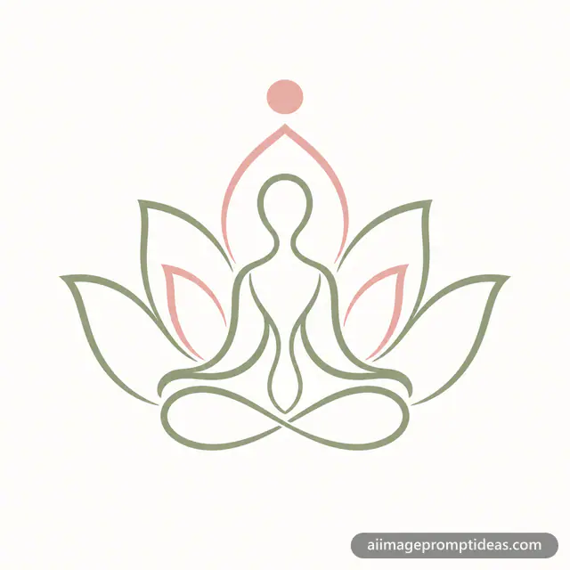Minimal line-art yoga logo of a meditating figure formed from lotus petals, AI generated