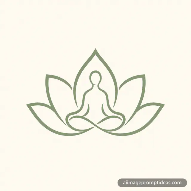 Minimal sage green lotus logo with a meditating figure forming the center petal, AI generated